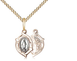 [4257MSSG/18G] Gold Plate Sterling Silver Miraculous Pendant on a 18 inch Gold Plate Light Curb chain