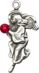 [4260SS-STN7] Sterling Silver Guardian Angel Medal with a 3mm Ruby Swarovski stone