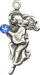 [4260SS-STN9] Sterling Silver Guardian Angel Medal with a 3mm Sapphire Swarovski stone