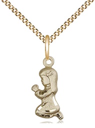 [4262GF/18G] 14kt Gold Filled Praying Girl Pendant on a 18 inch Gold Plate Light Curb chain
