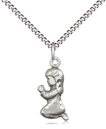 [4262SS/18S] Sterling Silver Praying Girl Pendant on a 18 inch Light Rhodium Light Curb chain