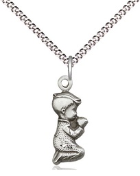 [4263SS/18S] Sterling Silver Praying Boy Pendant on a 18 inch Light Rhodium Light Curb chain