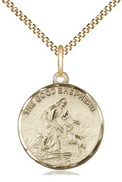 [4264GF/18G] 14kt Gold Filled Good Shepherd Pendant on a 18 inch Gold Plate Light Curb chain