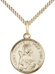 [4267GF/18G] 14kt Gold Filled Saint Philomena Pendant on a 18 inch Gold Plate Light Curb chain