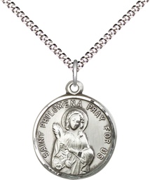 [4267SS/18S] Sterling Silver Saint Philomena Pendant on a 18 inch Light Rhodium Light Curb chain