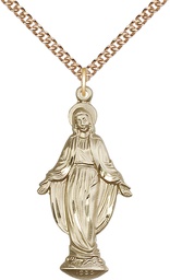 [4269GF/24GF] 14kt Gold Filled Miraculous Pendant on a 24 inch Gold Filled Heavy Curb chain