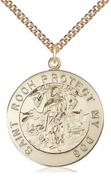 [4270GF/24GF] 14kt Gold Filled Saint Roch Pendant on a 24 inch Gold Filled Heavy Curb chain