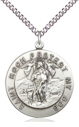 [4270SS/24SS] Sterling Silver Saint Roch Pendant on a 24 inch Sterling Silver Heavy Curb chain