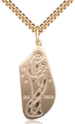 [4272GF/24G] 14kt Gold Filled Ave Maria Pendant on a 24 inch Gold Plate Heavy Curb chain
