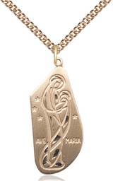 [4272GF/24GF] 14kt Gold Filled Ave Maria Pendant on a 24 inch Gold Filled Heavy Curb chain