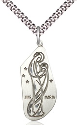 [4272SS/24S] Sterling Silver Ave Maria Pendant on a 24 inch Light Rhodium Heavy Curb chain