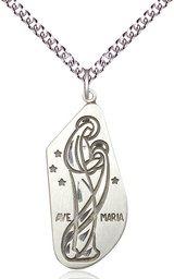 [4272SS/24SS] Sterling Silver Ave Maria Pendant on a 24 inch Sterling Silver Heavy Curb chain