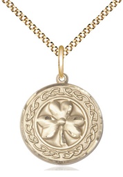 [5106GF/18G] 14kt Gold Filled Shamrock w/Celtic Border Pendant on a 18 inch Gold Plate Light Curb chain