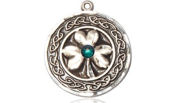 [5106SS-STN5] Sterling Silver Shamrock w/Celtic Border &amp; Emerald Stone Medal with a 3mm Emerald Swarovski stone