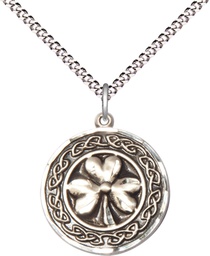 [5106SS/18S] Sterling Silver Shamrock w/Celtic Border Pendant on a 18 inch Light Rhodium Light Curb chain