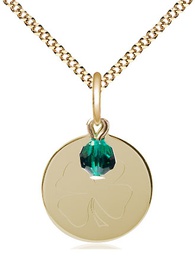 [5107EMGF/18G] 14kt Gold Filled Shamrock Pendant with a Emerald bead on a 18 inch Gold Plate Light Curb chain