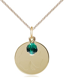 [5107EMGF/18GF] 14kt Gold Filled Shamrock Pendant with a Emerald bead on a 18 inch Gold Filled Light Curb chain