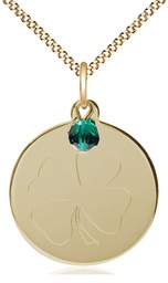 [5108EMGF/18G] 14kt Gold Filled Shamrock Pendant with a Emerald bead on a 18 inch Gold Plate Light Curb chain