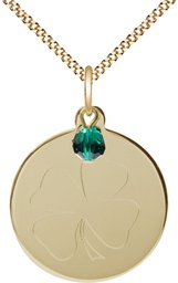 [5108EMGF/18G] 14kt Gold Filled Shamrock Pendant with a Emerald bead on a 18 inch Gold Plate Light Curb chain
