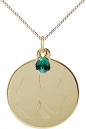 [5108EMGF/18GF] 14kt Gold Filled Shamrock Pendant with a Emerald bead on a 18 inch Gold Filled Light Curb chain