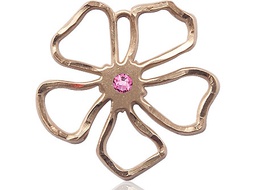 [5109KT-STN10] 14kt Gold Five Petal Flower Medal with a 3mm Rose Swarovski stone