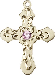 [6036KT3-STN6] 14kt Gold Cross Medal with a 3mm Light Amethyst Swarovski stone