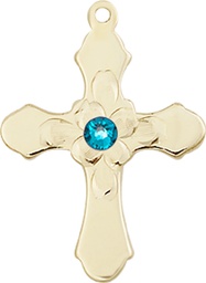 [6036KT4-STN12] 14kt Gold Cross Medal with a 3mm Zircon Swarovski stone