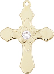 [6036KT4-STN4] 14kt Gold Cross Medal with a 3mm Crystal Swarovski stone