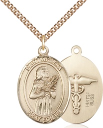 [7003GF9/24GF] 14kt Gold Filled Saint Agatha Nurse Pendant on a 24 inch Gold Filled Heavy Curb chain