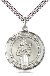[7003RDSS/24S] Sterling Silver Saint Agatha Pendant on a 24 inch Light Rhodium Heavy Curb chain