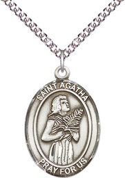 [7003SS/24SS] Sterling Silver Saint Agatha Pendant on a 24 inch Sterling Silver Heavy Curb chain