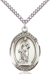 [7006SS/24SS] Sterling Silver Saint Barbara Pendant on a 24 inch Sterling Silver Heavy Curb chain