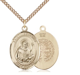 [7008GF/24GF] 14kt Gold Filled Saint Benedict Pendant on a 24 inch Gold Filled Heavy Curb chain