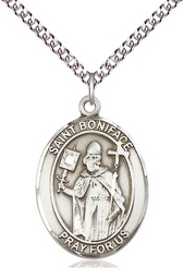 [7009SS/24SS] Sterling Silver Saint Boniface Pendant on a 24 inch Sterling Silver Heavy Curb chain