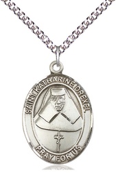 [7015SS/24SS] Sterling Silver Saint Katharine Drexel Pendant on a 24 inch Sterling Silver Heavy Curb chain