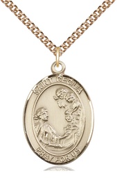[7016GF/24GF] 14kt Gold Filled Saint Cecilia Pendant on a 24 inch Gold Filled Heavy Curb chain