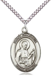 [7019SS/24SS] Sterling Silver Saint Camillus of Lellis Pendant on a 24 inch Sterling Silver Heavy Curb chain