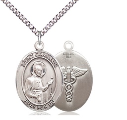 [7019SS9/24SS] Sterling Silver Saint Camillus of Lellis Nurse Pendant on a 24 inch Sterling Silver Heavy Curb chain