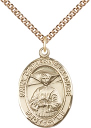 [7021GF/24GF] 14kt Gold Filled Saint Catherine Laboure Pendant on a 24 inch Gold Filled Heavy Curb chain