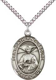 [7021SS/24SS] Sterling Silver Saint Catherine Laboure Pendant on a 24 inch Sterling Silver Heavy Curb chain