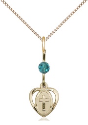 [5411ZCGF/18GF] 14kt Gold Filled Heart Cross Pendant with a Zircon bead on a 18 inch Gold Filled Light Curb chain