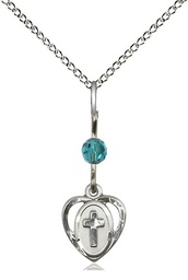 [5411ZCSS/18SS] Sterling Silver Heart Cross Pendant with a Zircon bead on a 18 inch Sterling Silver Light Curb chain