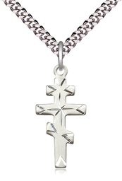 [5416SS/24S] Sterling Silver Greek Orthodox Cross Pendant on a 24 inch Light Rhodium Heavy Curb chain