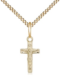 [5417GF/18G] 14kt Gold Filled Crucifix Pendant on a 18 inch Gold Plate Light Curb chain