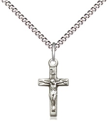 [5417SS/18S] Sterling Silver Crucifix Pendant on a 18 inch Light Rhodium Light Curb chain