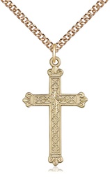 [5418GF/24GF] 14kt Gold Filled Cross Pendant on a 24 inch Gold Filled Heavy Curb chain