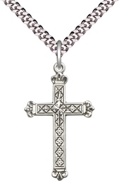 [5418SS/24S] Sterling Silver Cross Pendant on a 24 inch Light Rhodium Heavy Curb chain