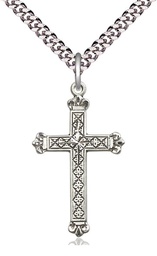 [5418SS/24S] Sterling Silver Cross Pendant on a 24 inch Light Rhodium Heavy Curb chain