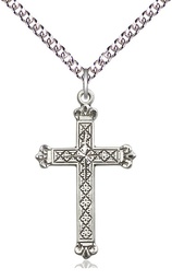 [5418SS/24SS] Sterling Silver Cross Pendant on a 24 inch Sterling Silver Heavy Curb chain