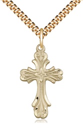 [5419GF/24G] 14kt Gold Filled Cross Pendant on a 24 inch Gold Plate Heavy Curb chain